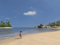 A peaceful Caribbean beach setting in Tropico 3