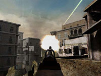 A gunflash from a rooftop sniping spot in Marines: Modern Urban Combat