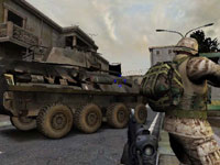 An urban combat environment supported by an armored vehicle in Marines: Modern Urban Combat