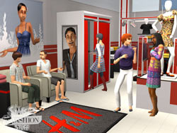 A giddy group of sims shopping at
 an H&M store in The Sims 2 H&M Fashion Stuff Pack