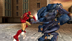 Iron Man with using a meleee attack agaonst a mech in Iron Man 2