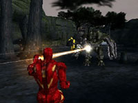 Iron Man attacking a mech opponent from the ground in Iron Man 2 Iron Man attacking a mech opponent from the ground in Iron Man 2