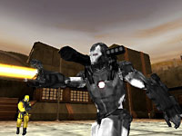 War Machine engaging an enemy via a yellow power blast in Iron Man 2 War Machine engaging an enemy via a yellow power blast in Iron Man 2