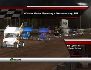 Racing down the straightaway at Williams Grove Speedway in World of Outlaws: Sprint Cars
