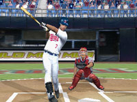 Joe Mauer taking a big cut at a pitch in MLB 10: The Show