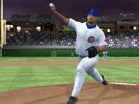 Cubs pitcher throwing towards home plate in MLB 10: The Show