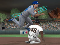 The Dodgers turning a double play on the Giants at AT&T park in MLB 10: The Show The Dodgers turning a double play on the Giants at AT&T park in MLB 10: The Show