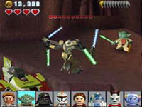 Yoda battling General Grievous in LEGO Star Wars III: The Clone Wars for DS
