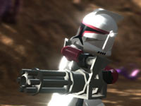 Close-up of clone soldier with heavy weapon from LEGO Star Wars III: The Clone Wars