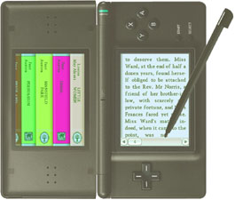 A black DS flipped sideways to read books featured on 100 Classic Books