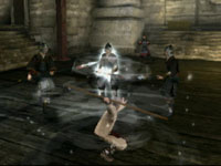 Aang using an exclusive swirling move against a gang of 
enemies in The Last Airbender