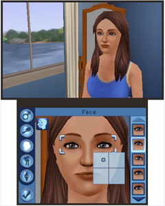 Using the DS touchscreen and stylus to customize a Sim in The Sims 3 for DS