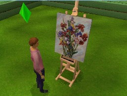 A sim painting in The Sims 3 for DS