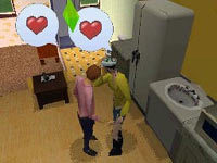 Two sims experiencing domestic bliss in The Sims 3 for DS
