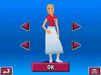 Scrolling through Sandy's available clothing choices in Grease for DS and DSi