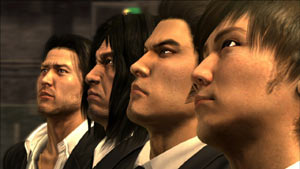 The four playable characters of Yakuza 4
