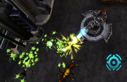 Max using a turret gun against attacking bugs in Centipede: Infestation