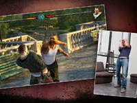 A split screen defensive move done by the player and what occurs onscreen Fighters Uncaged A split screen defensive move done by the player and what occurs onscreen Fighters Uncaged