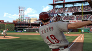 A leftie pulling a ball down the line in MLB 11: The Show