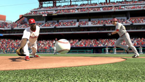 Ryan Howard digging a ball out at first base in MLB 11: The Show