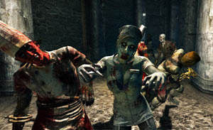 An assortment of uniformed zombies coming at you in Rise of Nightmares