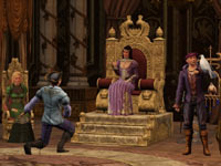 A glimpse into a noble's throne room in The Sims Medieval: Pirates and Nobles