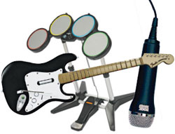 Standard Rock Band instrument controllers