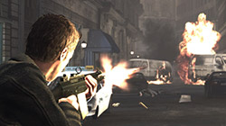 Bourne with a machine gun