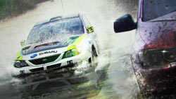 Subaru splashing through the water in 'DiRT 2'