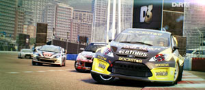 Rally racing in an urban environment in DiRT 3