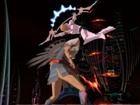 Enoch using one of his holy weapons against an enemy in El Shaddai: Ascension of the Metatron