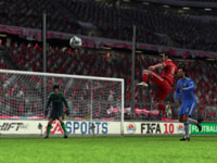A set piece in front of the goal in FIFA Soccer 10