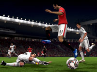 Clearing the ball away from an offensive player in FIFA Soccer 10