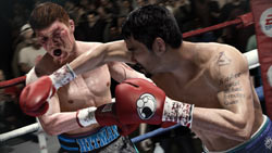 Manny Pacquiao hammering Ricky Hatton with a right hand in Fight Night Champion