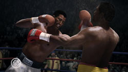 Sugar Ray Robinson landing a combination against Tommy Hearns in Fight Night Champion
