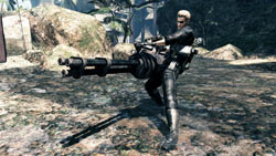 A snow pirate weilding a huge gun in Lost Planet 2