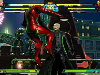 Iron Man getting choke-slammed by Albert Wesker in Marvel vs. Capcom 3: Fate of Two Worlds