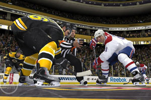 Dropping the puck during a face-off in NHL 12