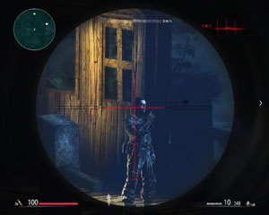 An enemy in your sniper rifle's crosshairs in Sniper: Ghost Warrior