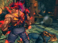 Evil Ryu standing victorious over a defeated enemy in Super Street Fighter IV: Arcade Edition