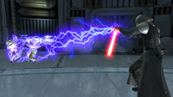 Dual wielding explosive Force power and a lightsaber in Star Wars The Force Unleashed: Ultimate Sith Edition