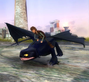 Hiccup on Night Fury in How to Train Your Dragon the Game