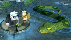 Carl and Russell facing off against an anaconda in 'UP' The Video Game