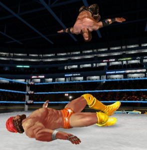 Macho Man Randy Savage getting hammered off the ropes in WWE All-Stars for PSP