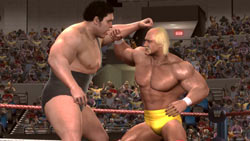 Andre the Giant fighting Hulk Hogan in 'WWE Legends of WrestleMania'