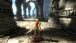 Ayumi exploring an expansive in-game environment in 'X-Blades'
