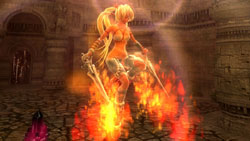 Ayumi unleashing a fire spell in 'X-Blades'
