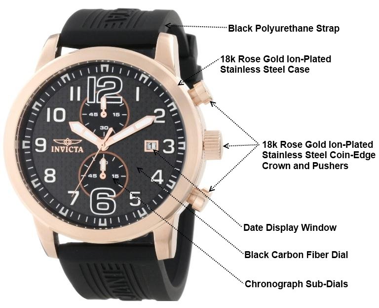 Invicta Men's 11242 Specialty Rose Gold Chronograph Black