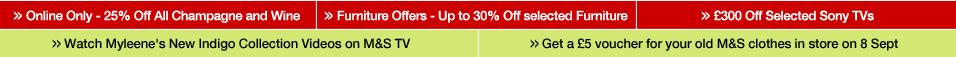 Online Only 25% off all champagne and wine, furniture offers