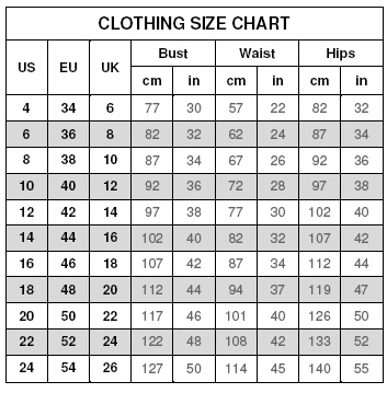 Weight Height Clothing Size Chart